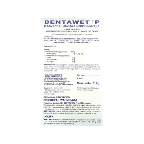 Bentawet P pentru diaree la purcei 1 kg Bentawet P na biegunkę dla prosiąt 1 kg.png